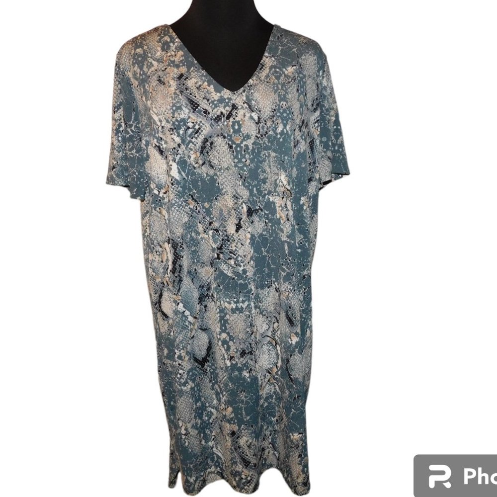 Christian Siriano Grey Snake Print Shift Dress Size XL/XG V-Neck